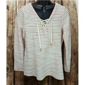 Tommy Bahama Womens Orange Striped Lace-Up Sweater Medium